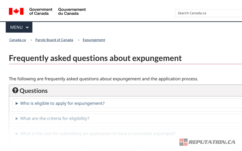 Canadian Government Expungement