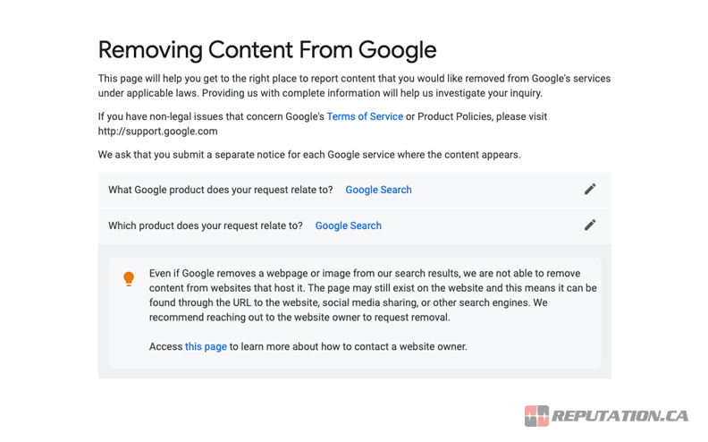Removing Content from Google Page