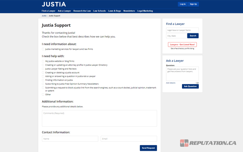 Justia Support Page