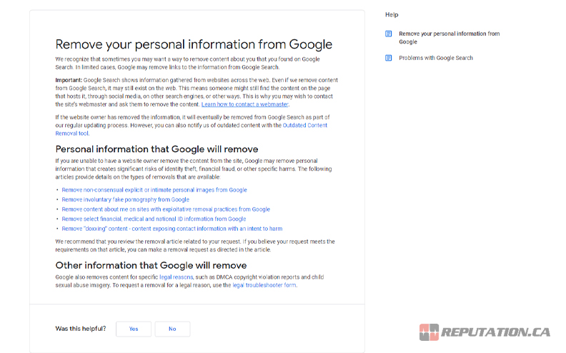 Google Remove Information