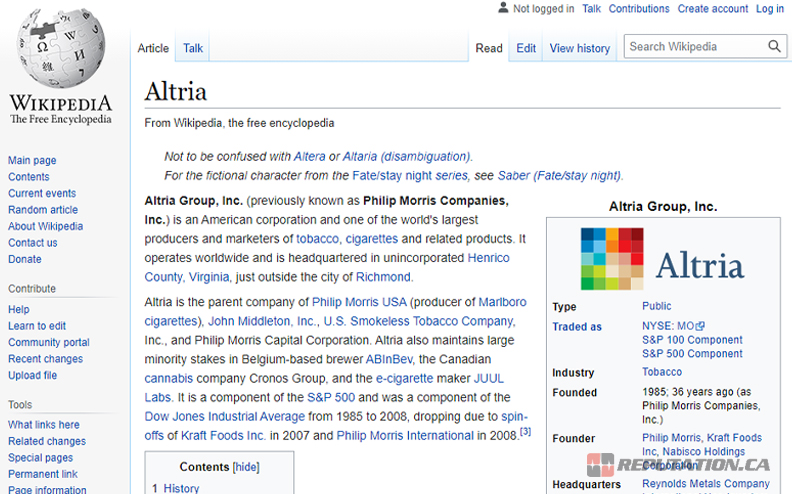 Altria Wikipedia Page