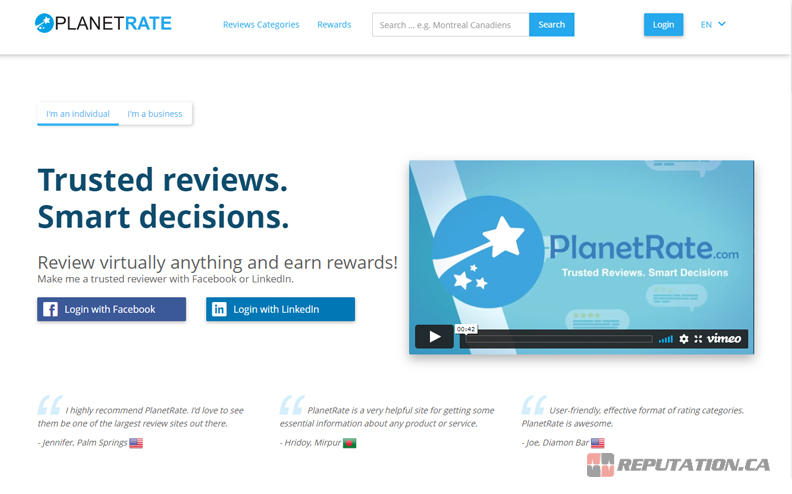 PlanetRate Review Service