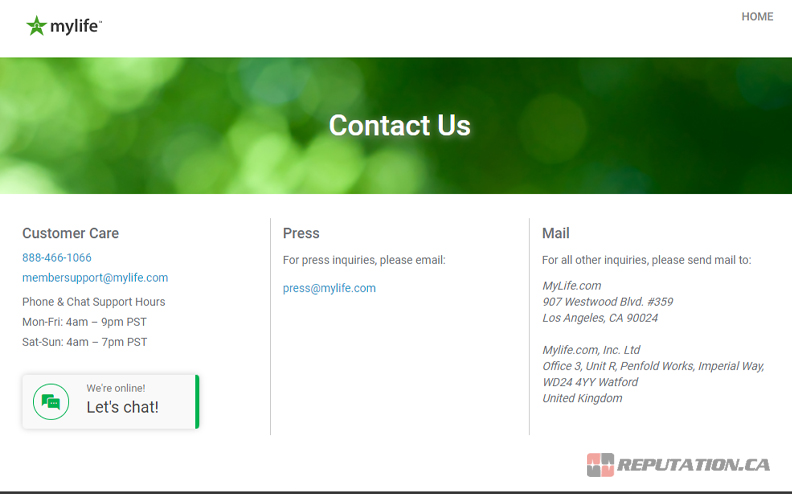 MyLife Contact Support