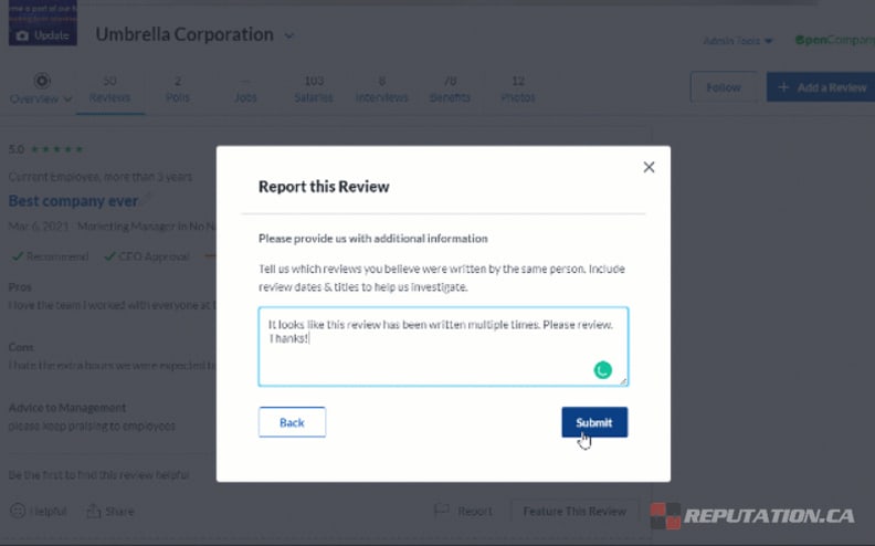 Glassdoor Review Reporting