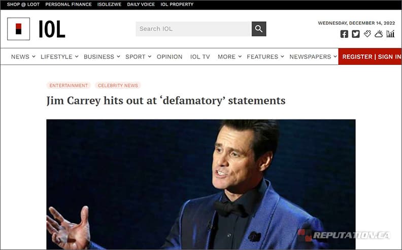 Jim Carrey Combatting Defamatory Statements