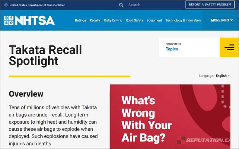 Takata Reputation Damage