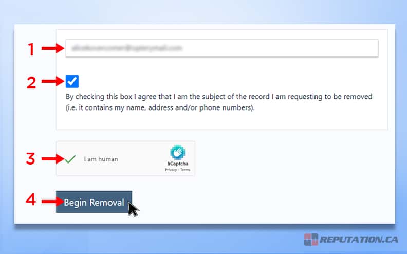 TruePeopleSearch Begin Removal Button