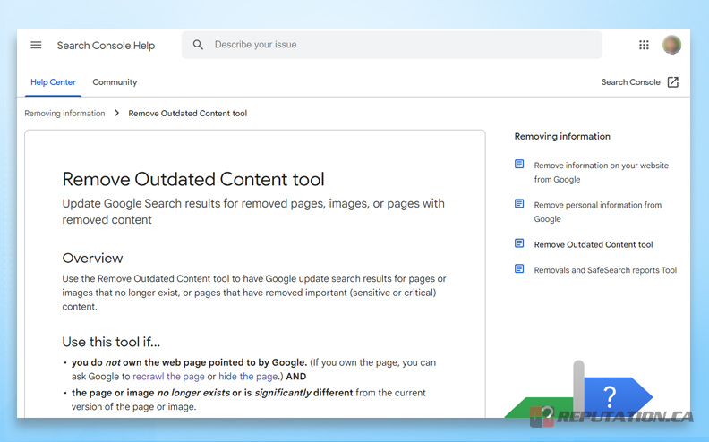 Google Remove Outdated Content Tool