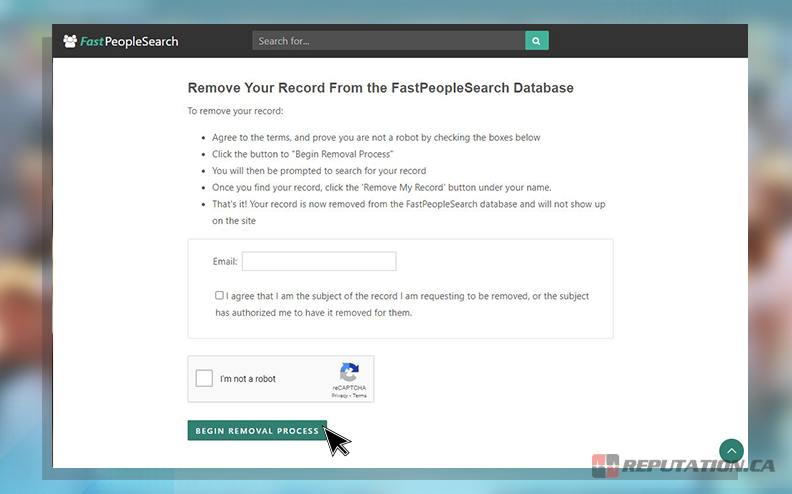 FastPeopleSearch Opt-Out Page